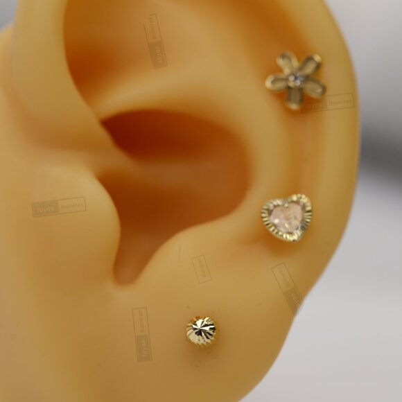 14K Yellow Gold Half Sphere Stud Earrings • Classic 3 mm Minimalist Jewelry. - Picture 6 of 7